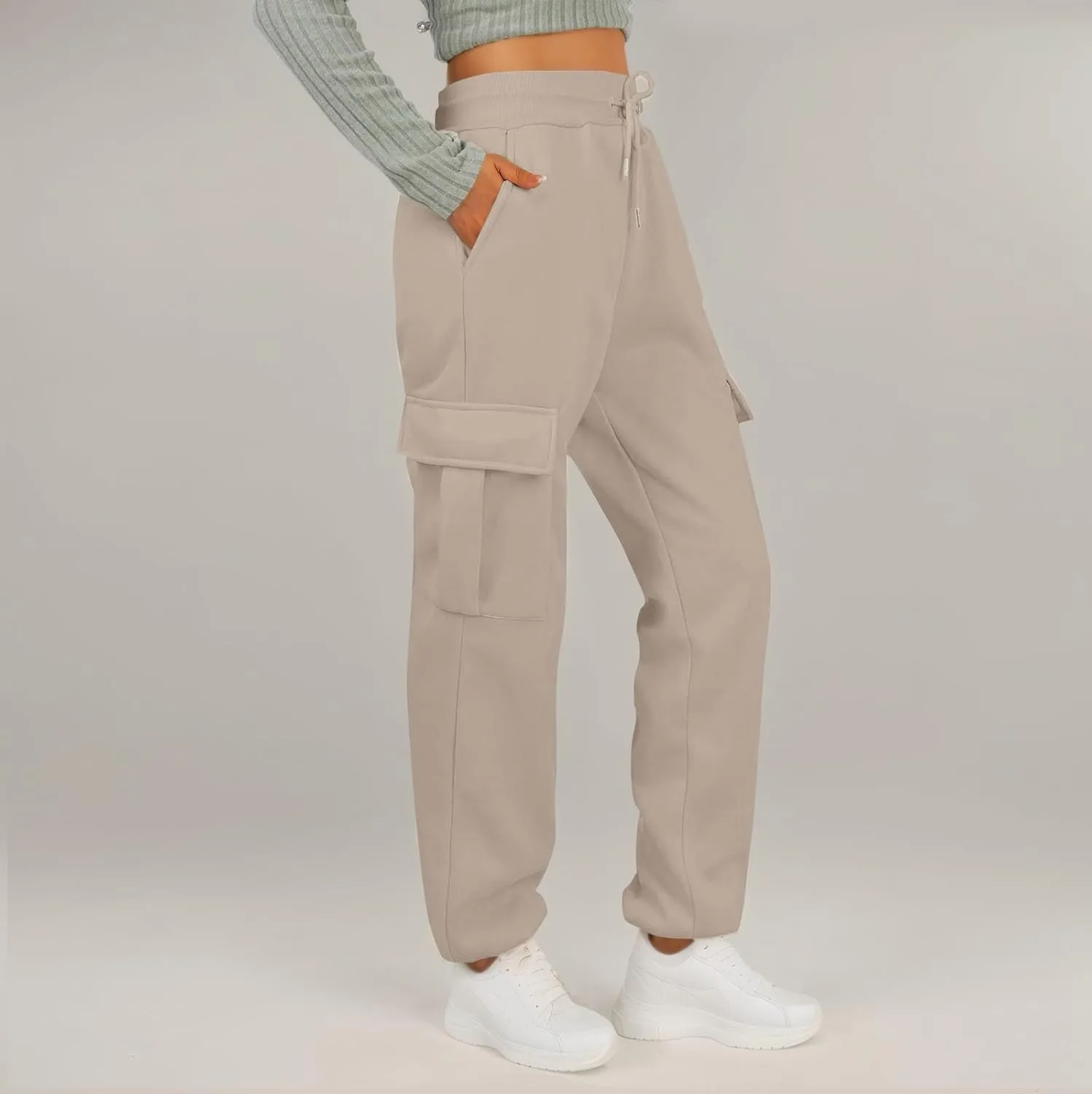 Womens Cargo Sweatpants Fleece Wide Leg Sweat Pants High Waisted Baggy Joggers Fall Fashion Outfits Y2k Clothes 2025