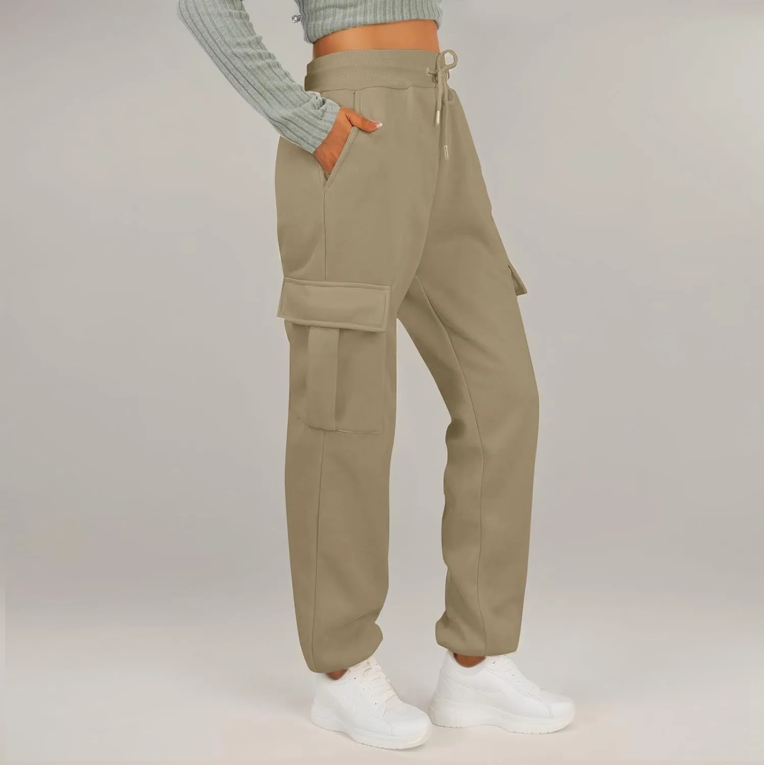 Womens Cargo Sweatpants Fleece Wide Leg Sweat Pants High Waisted Baggy Joggers Fall Fashion Outfits Y2k Clothes 2025