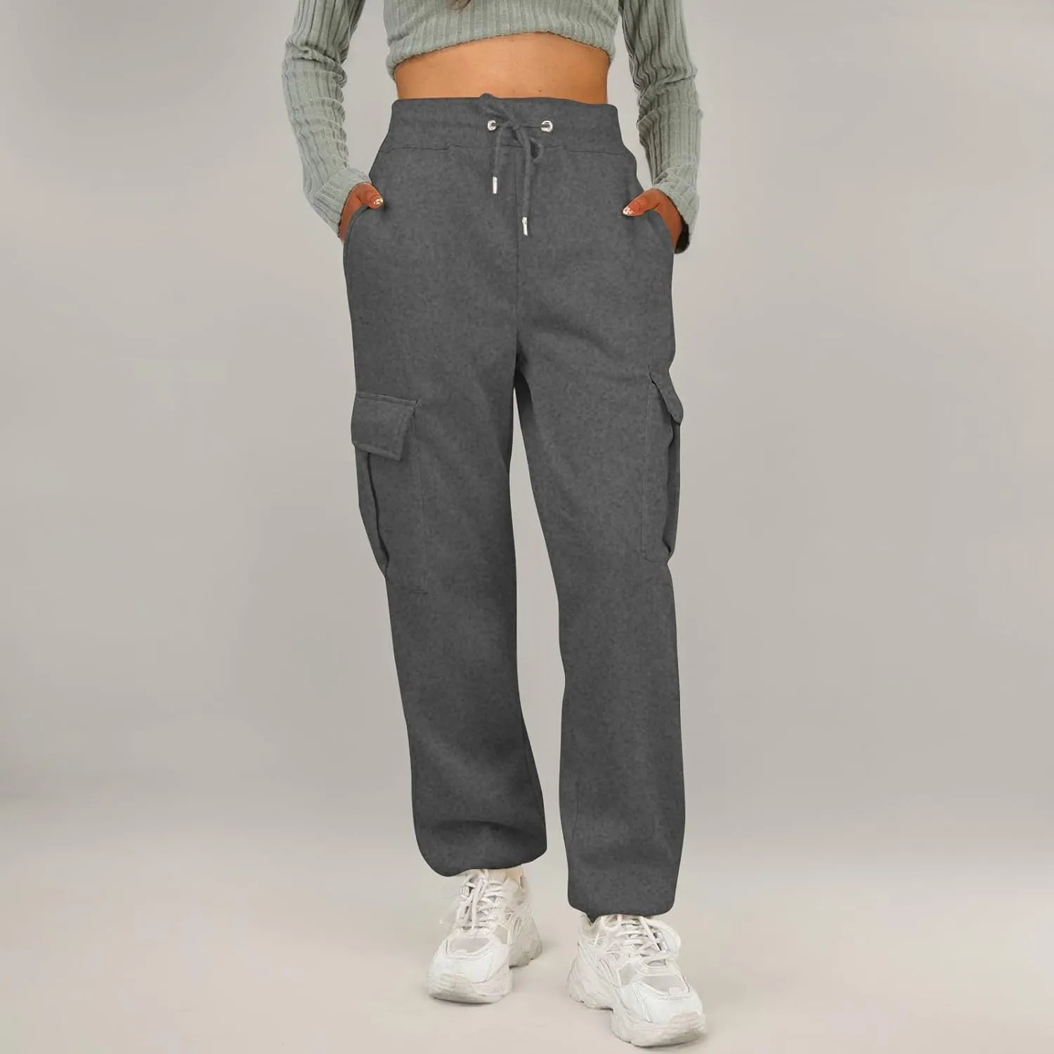 Womens Cargo Sweatpants Fleece Wide Leg Sweat Pants High Waisted Baggy Joggers Fall Fashion Outfits Y2k Clothes 2025