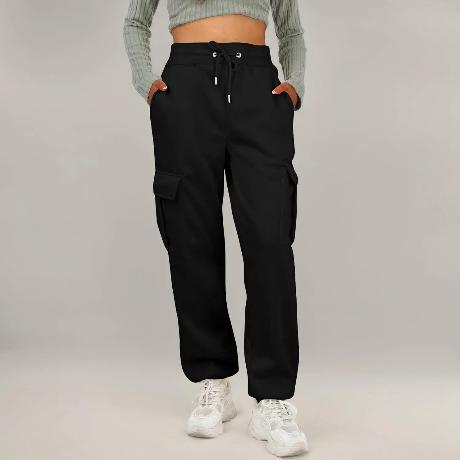 Womens Cargo Sweatpants Fleece Wide Leg Sweat Pants High Waisted Baggy Joggers Fall Fashion Outfits Y2k Clothes 2025