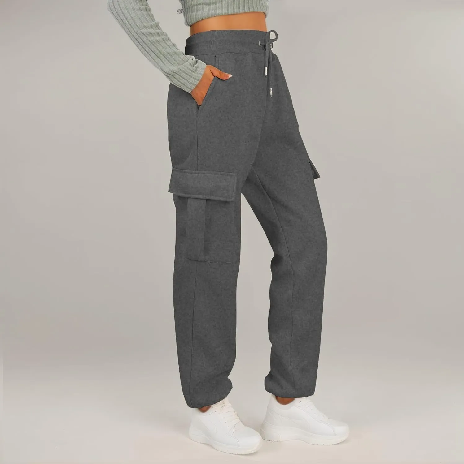 Womens Cargo Sweatpants Fleece Wide Leg Sweat Pants High Waisted Baggy Joggers Fall Fashion Outfits Y2k Clothes 2025