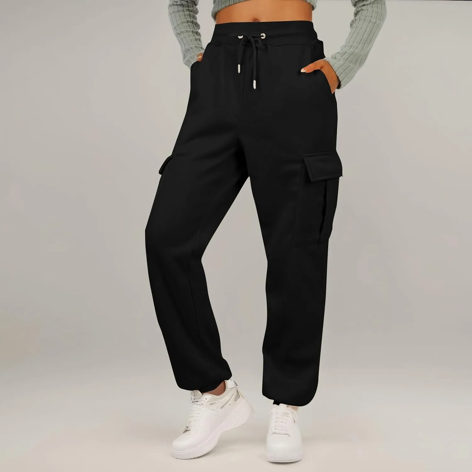 Womens Cargo Sweatpants Fleece Wide Leg Sweat Pants High Waisted Baggy Joggers Fall Fashion Outfits Y2k Clothes 2025