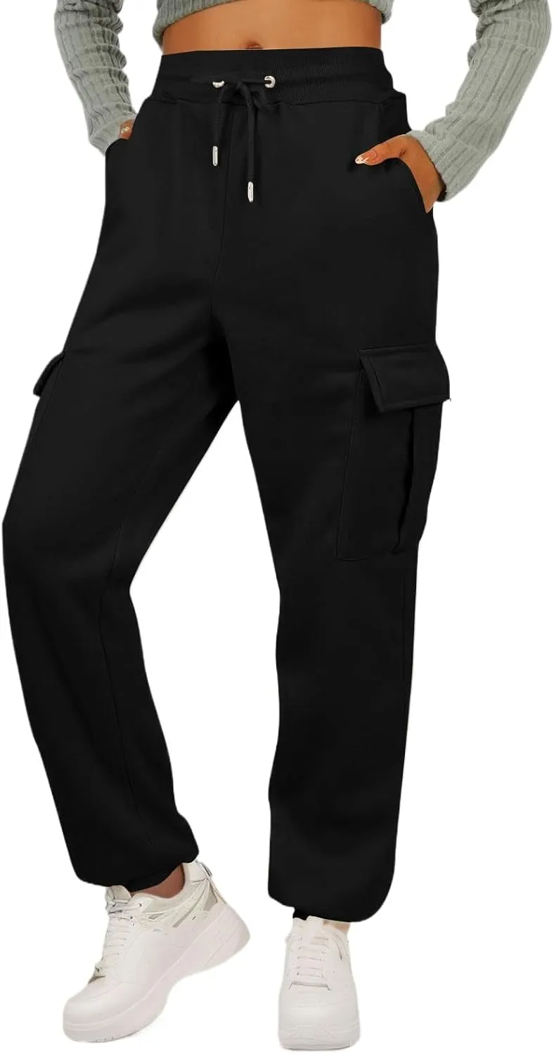 Womens Cargo Sweatpants Fleece Wide Leg Sweat Pants High Waisted Baggy Joggers Fall Fashion Outfits Y2k Clothes 2025