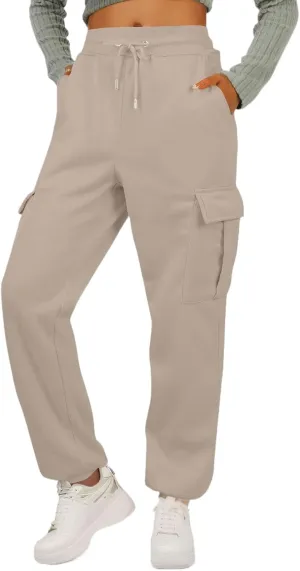 Womens Cargo Sweatpants Fleece Wide Leg Sweat Pants High Waisted Baggy Joggers Fall Fashion Outfits Y2k Clothes 2025