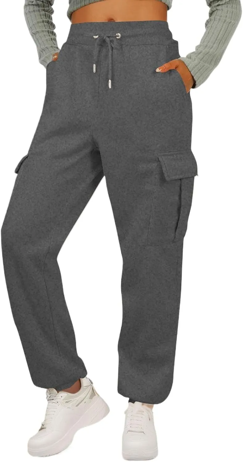 Womens Cargo Sweatpants Fleece Wide Leg Sweat Pants High Waisted Baggy Joggers Fall Fashion Outfits Y2k Clothes 2025