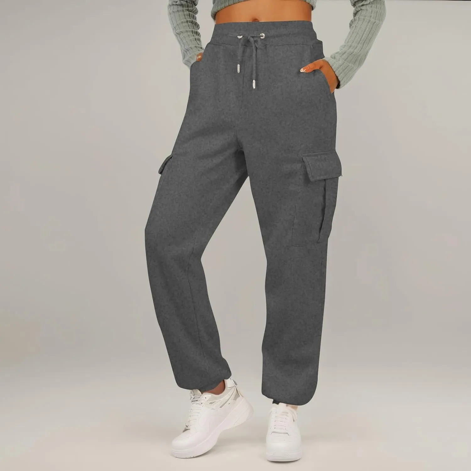 Womens Cargo Sweatpants Fleece Wide Leg Sweat Pants High Waisted Baggy Joggers Fall Fashion Outfits Y2k Clothes 2025