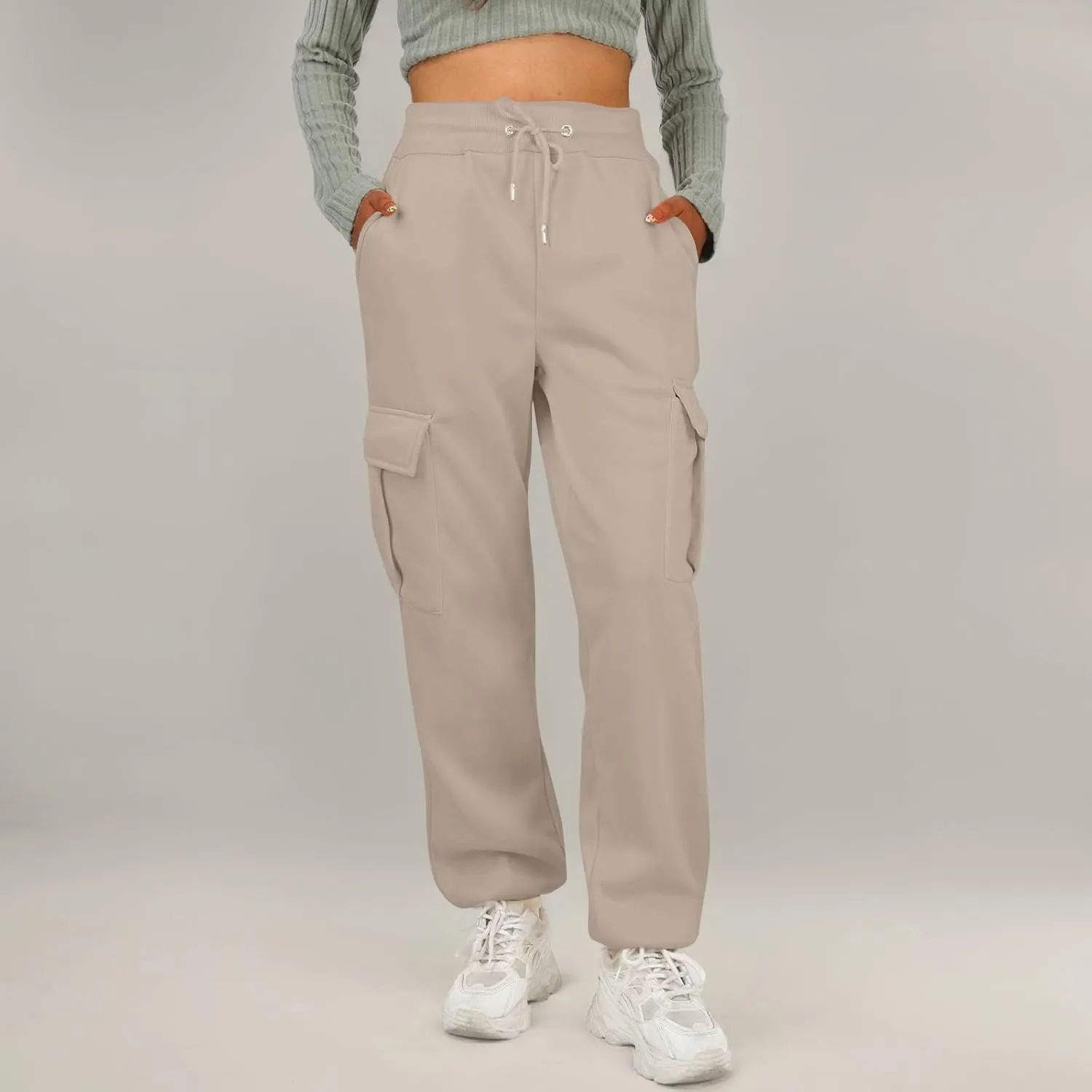 Womens Cargo Sweatpants Fleece Wide Leg Sweat Pants High Waisted Baggy Joggers Fall Fashion Outfits Y2k Clothes 2025