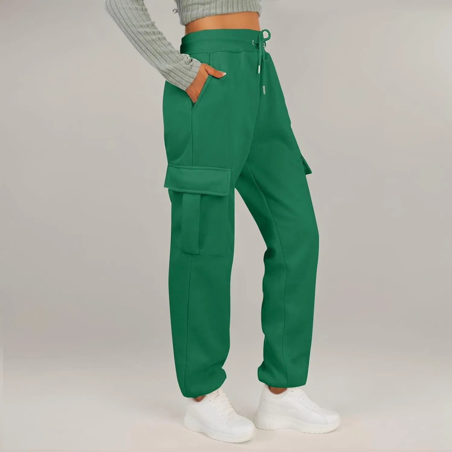 Womens Cargo Sweatpants Fleece Wide Leg Sweat Pants High Waisted Baggy Joggers Fall Fashion Outfits Y2k Clothes 2025