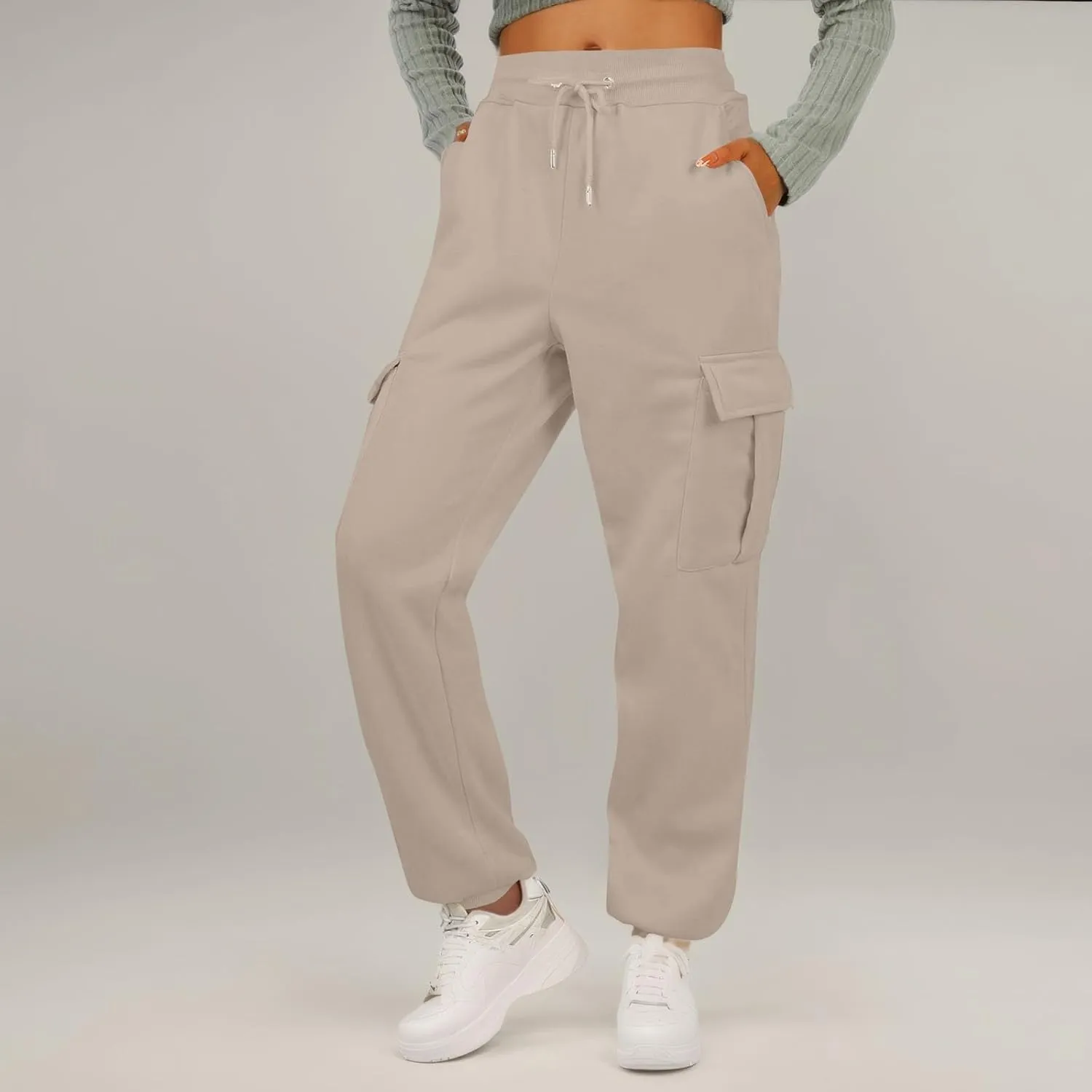 Womens Cargo Sweatpants Fleece Wide Leg Sweat Pants High Waisted Baggy Joggers Fall Fashion Outfits Y2k Clothes 2025