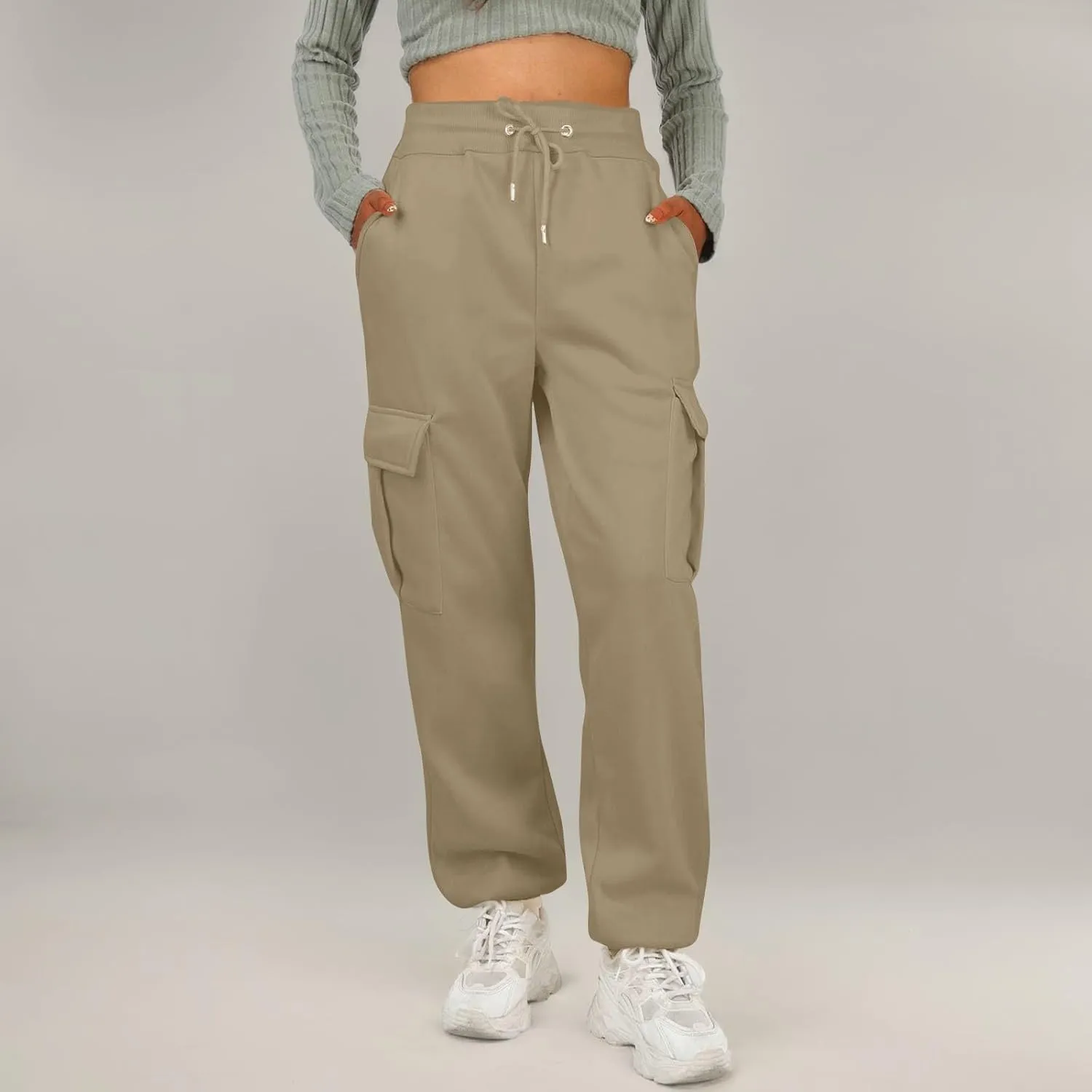 Womens Cargo Sweatpants Fleece Wide Leg Sweat Pants High Waisted Baggy Joggers Fall Fashion Outfits Y2k Clothes 2025