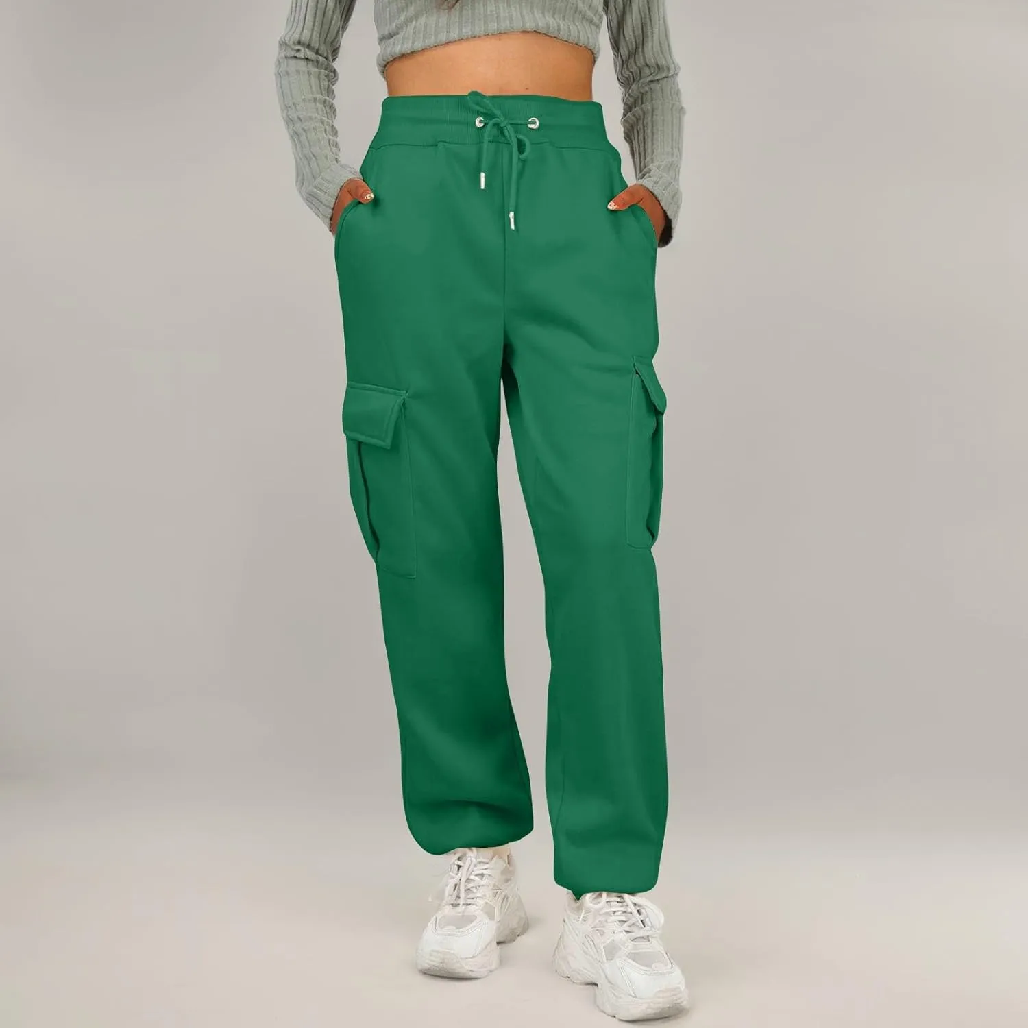 Womens Cargo Sweatpants Fleece Wide Leg Sweat Pants High Waisted Baggy Joggers Fall Fashion Outfits Y2k Clothes 2025