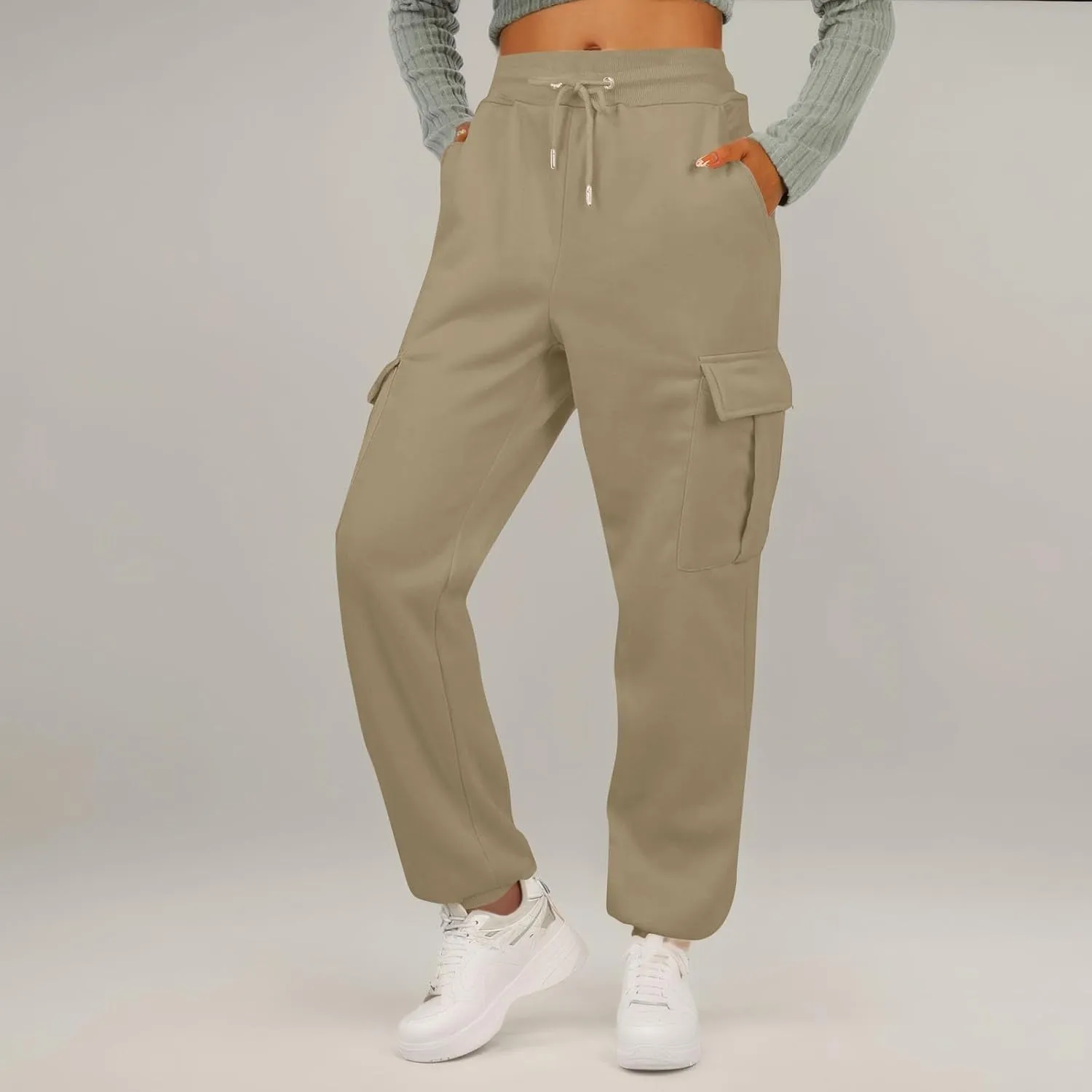 Womens Cargo Sweatpants Fleece Wide Leg Sweat Pants High Waisted Baggy Joggers Fall Fashion Outfits Y2k Clothes 2025