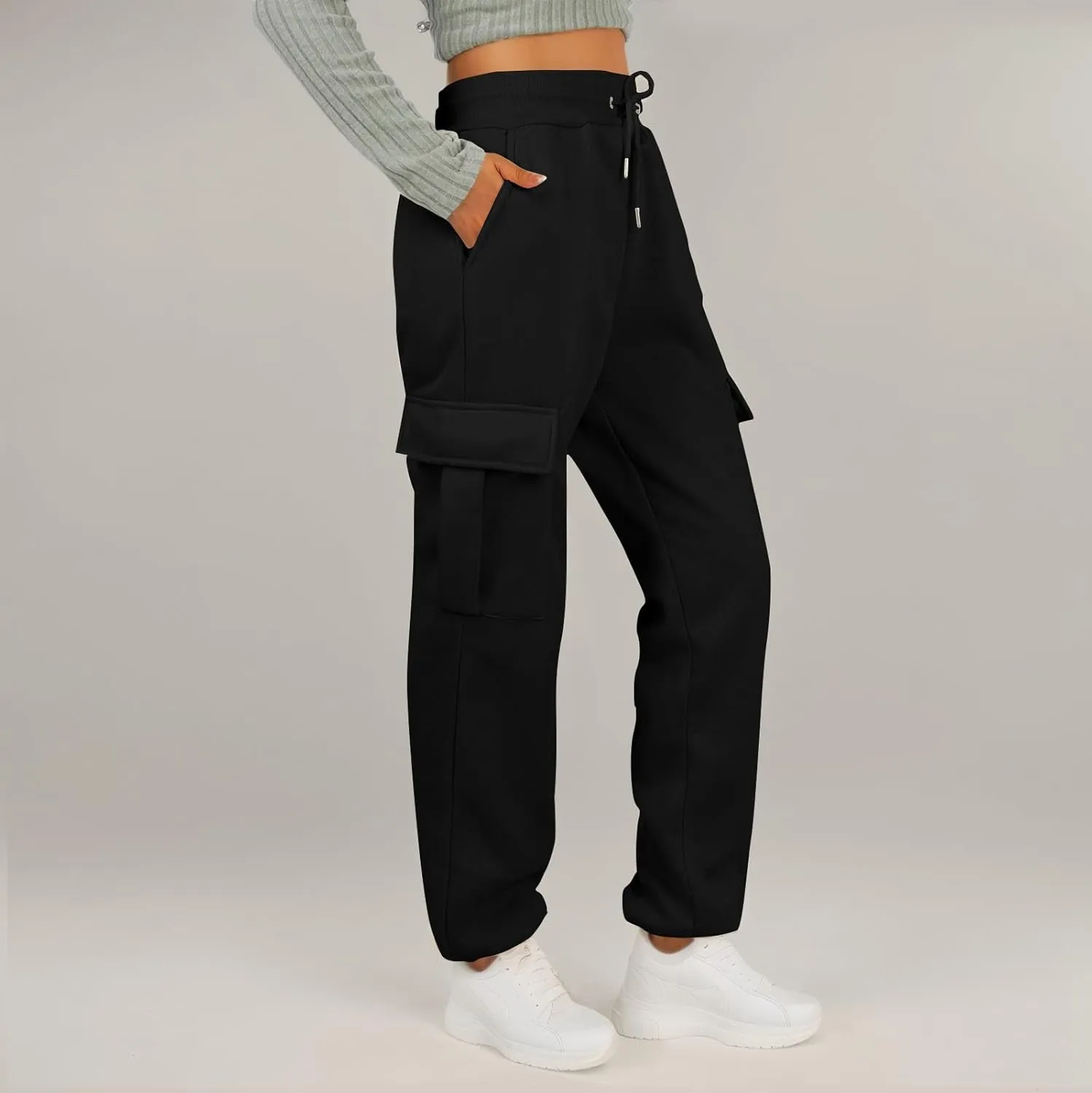 Womens Cargo Sweatpants Fleece Wide Leg Sweat Pants High Waisted Baggy Joggers Fall Fashion Outfits Y2k Clothes 2025