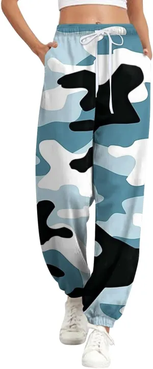 Women's Casual Baggy Fleece Cargo Sweatpants Camouflage Print High Waisted Sweats Pants Winter Clothes with Pockets