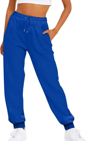Women's Casual Elastic High Waist Running Sweatpants Business Casual Solid Color Cotton Soft Comfy Trousers Straight Leg Pant