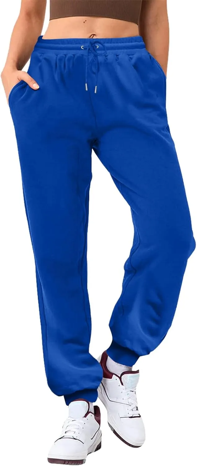 Women's Casual Elastic High Waist Running Sweatpants Business Casual Solid Color Cotton Soft Comfy Trousers Straight Leg Pant