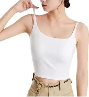 Women's Casual Padded Tank Tops Spaghetti Strap Workout Active Sports Tanks Solid Color Pure Summer Basic Undershirt