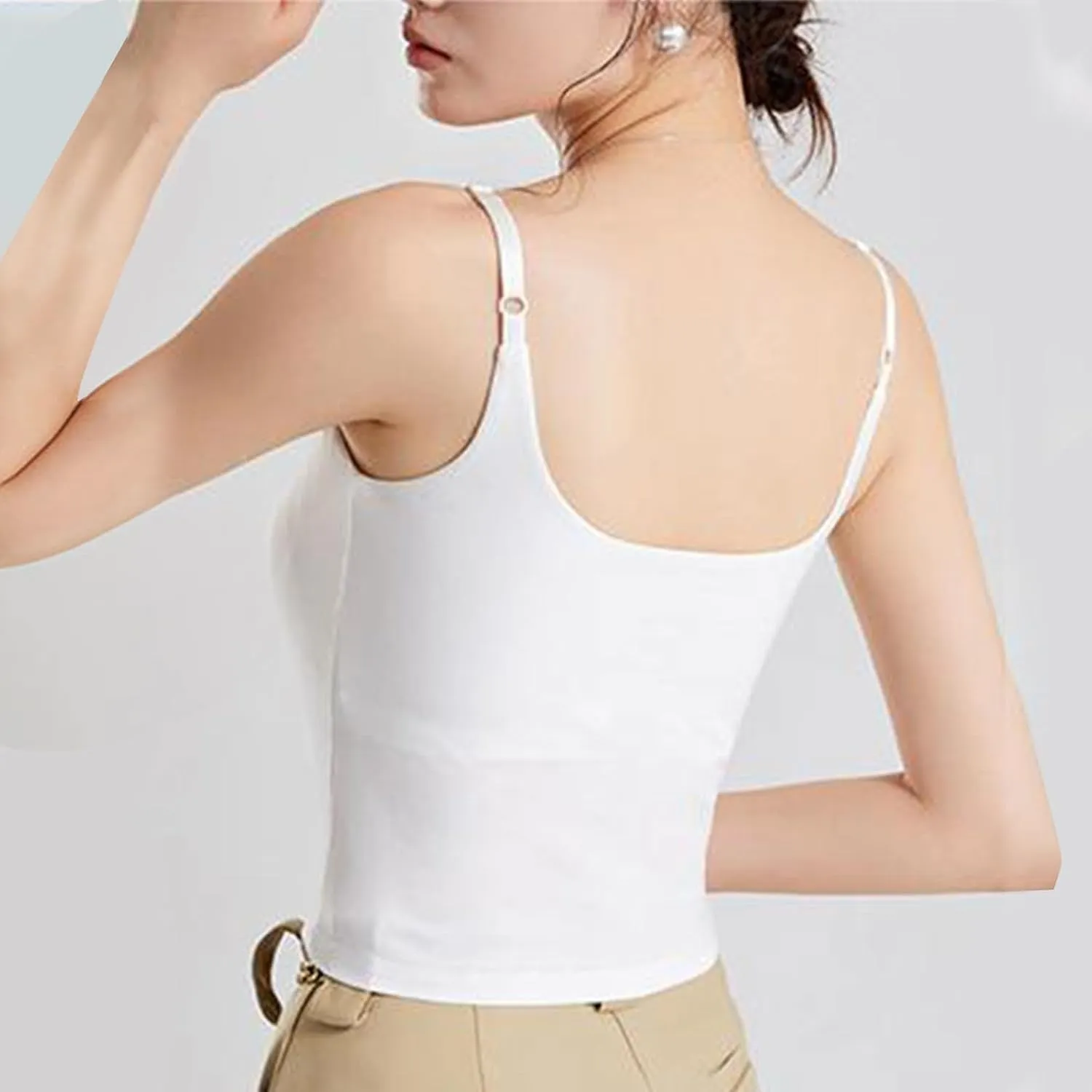Women's Casual Padded Tank Tops Spaghetti Strap Workout Active Sports Tanks Solid Color Pure Summer Basic Undershirt