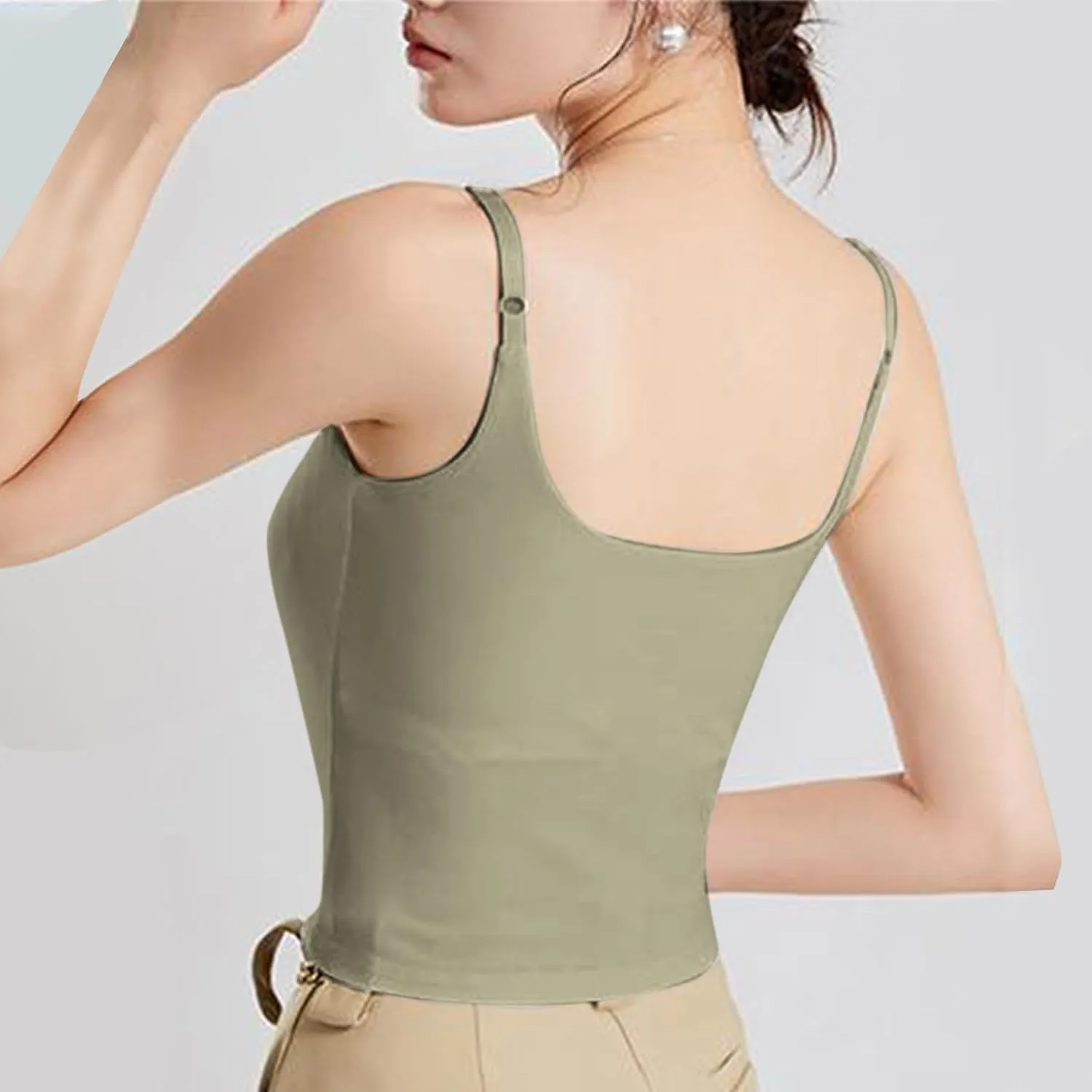 Women's Casual Padded Tank Tops Spaghetti Strap Workout Active Sports Tanks Solid Color Pure Summer Basic Undershirt