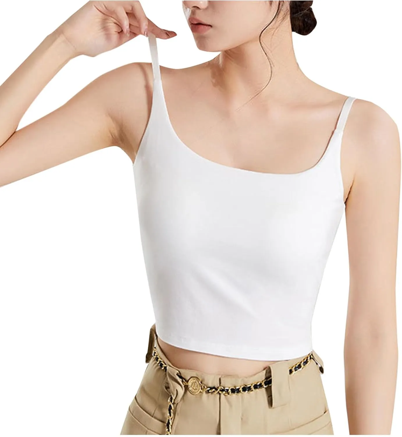 Women's Casual Padded Tank Tops Spaghetti Strap Workout Active Sports Tanks Solid Color Pure Summer Basic Undershirt
