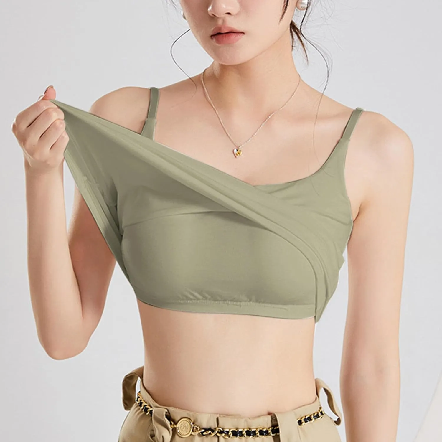 Women's Casual Padded Tank Tops Spaghetti Strap Workout Active Sports Tanks Solid Color Pure Summer Basic Undershirt
