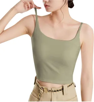 Women's Casual Padded Tank Tops Spaghetti Strap Workout Active Sports Tanks Solid Color Pure Summer Basic Undershirt