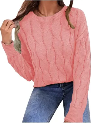 Womens Chunky Cable Knit Pullover Sweaters Trendy Crewneck Jumper Tops 2024 Fall Sweater Casual Slim Fit Knitwear
