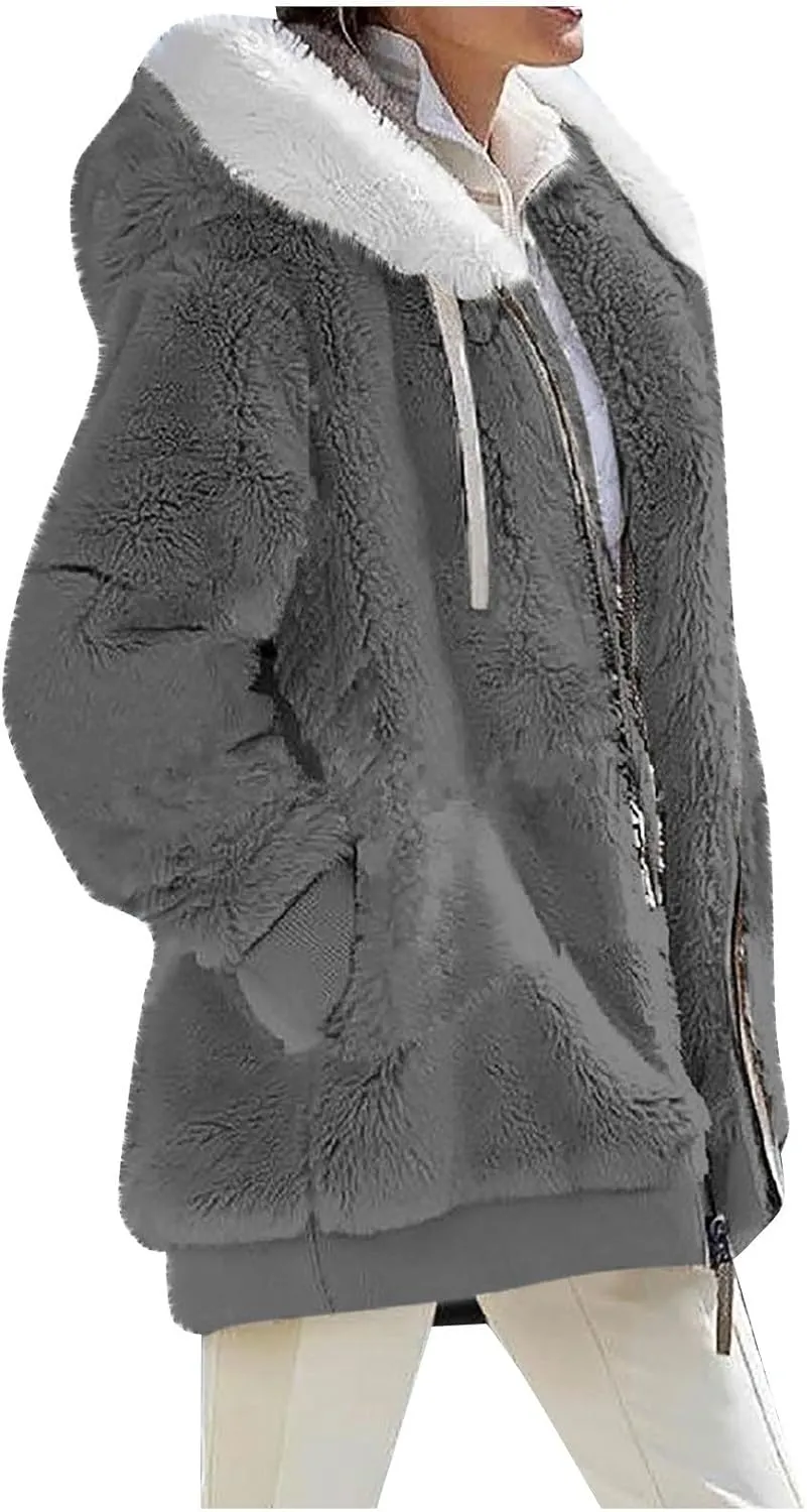 Womens Coat 2023 Plush Sweatshirt Fuzzy Winter Fleece Warm Hoodie Outwear Fashion Plus Size Sharpa Jacket