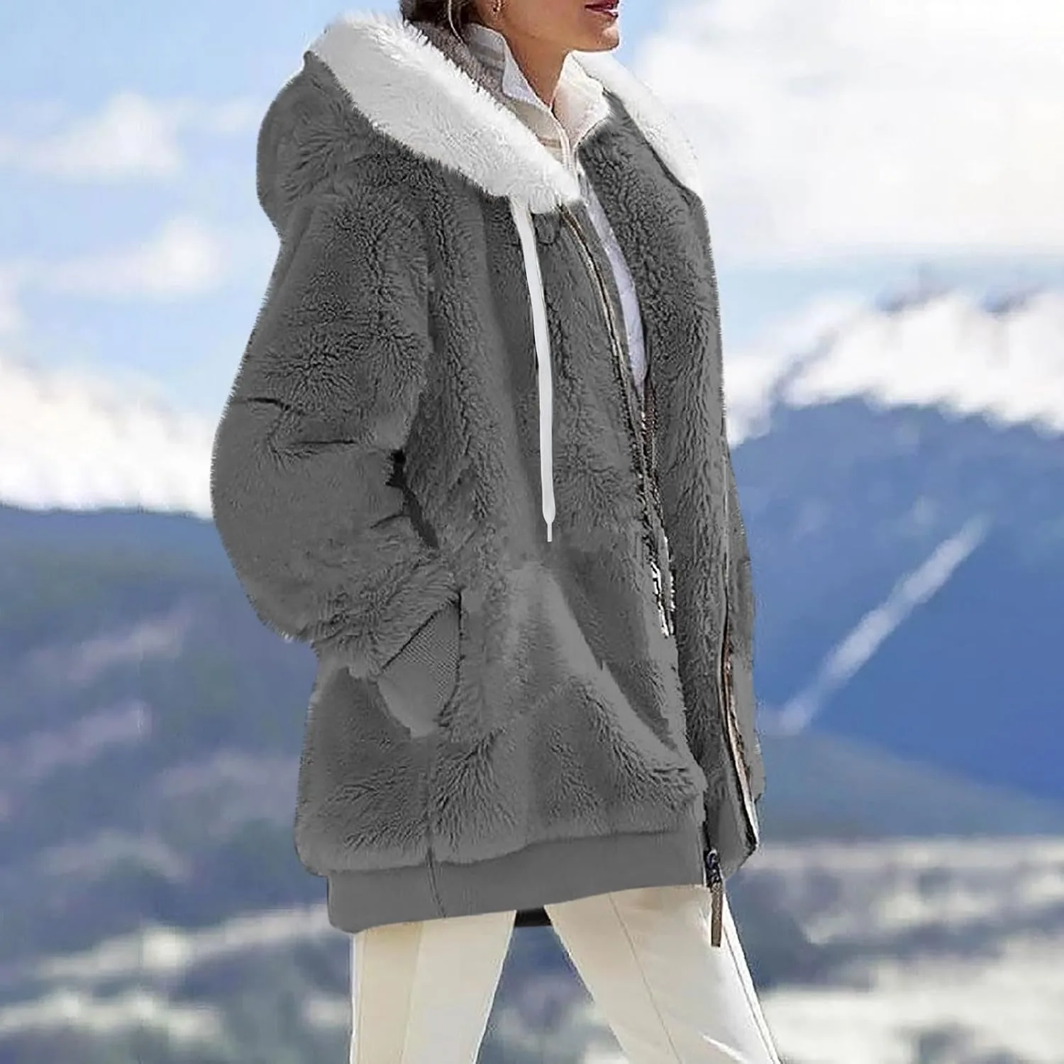 Womens Coat 2023 Plush Sweatshirt Fuzzy Winter Fleece Warm Hoodie Outwear Fashion Plus Size Sharpa Jacket