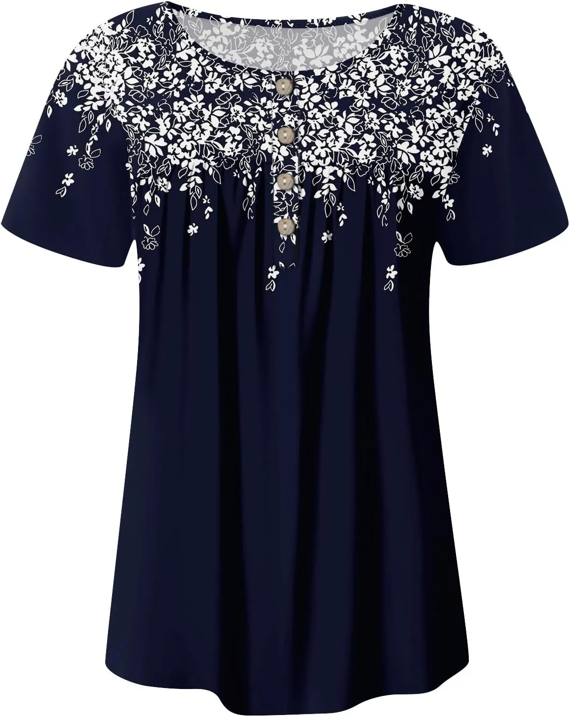 Womens Crewneck Short Sleeve Tops 2025 Boho Floral Prints Trendy Tshirts Business Casual Basic Tee Loose Blouse