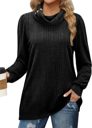 Women's Fall Sweaters 2024 Turtleneck Tunics Tops for Leggings for Women Button Casual Pullover Sweatshirts