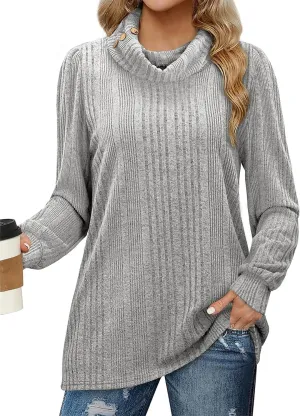 Women's Fall Sweaters 2024 Turtleneck Tunics Tops for Leggings for Women Button Casual Pullover Sweatshirts