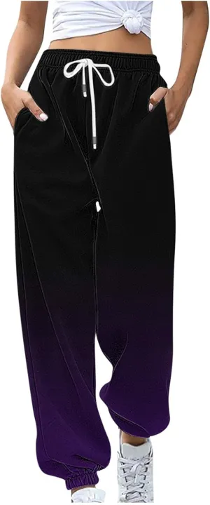 Womens Fashion Casual Cargo Pants Sweatpants Baggy Fleece High Waisted Joggers Pants Y2k Vintage Comfy Tie Dye Lounge