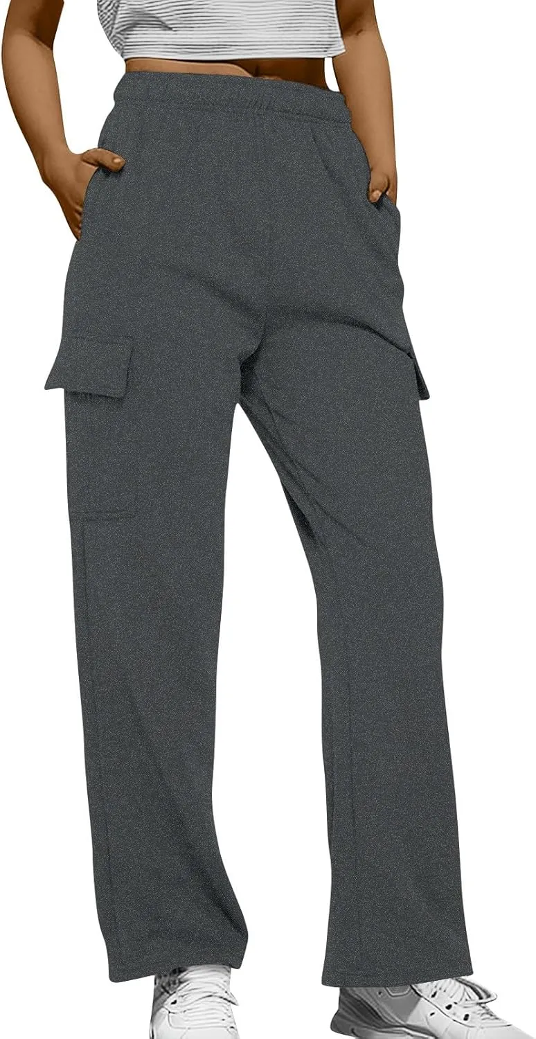 Womens Fleece Sweatpants Warm Baggy Pants 2024 Y2k Comfy Oversized Fall Joggers High Waisted Cotton Lounge Pockets