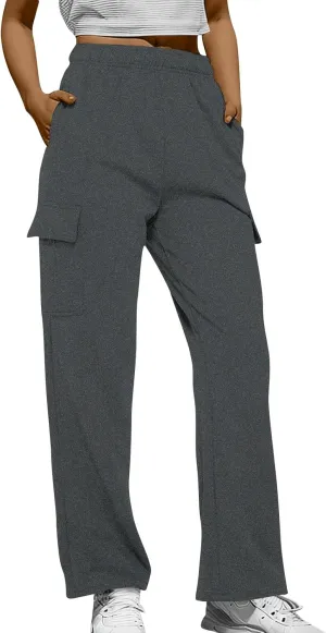 Womens Fleece Sweatpants Warm Baggy Pants 2024 Y2k Comfy Oversized Fall Joggers High Waisted Cotton Lounge Pockets