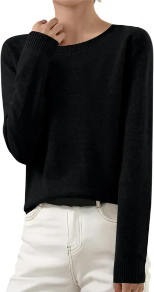 Womens Knit Soft Sweater Casual Basic Crewneck Pullover Loose Comfy Long Sleeve Tops Lightweight Lounge Shirts