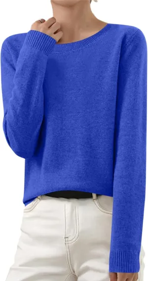 Womens Knit Soft Sweater Casual Basic Crewneck Pullover Loose Comfy Long Sleeve Tops Lightweight Lounge Shirts