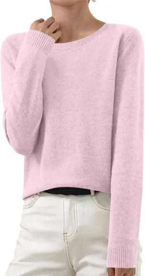 Womens Knit Soft Sweater Casual Basic Crewneck Pullover Loose Comfy Long Sleeve Tops Lightweight Lounge Shirts