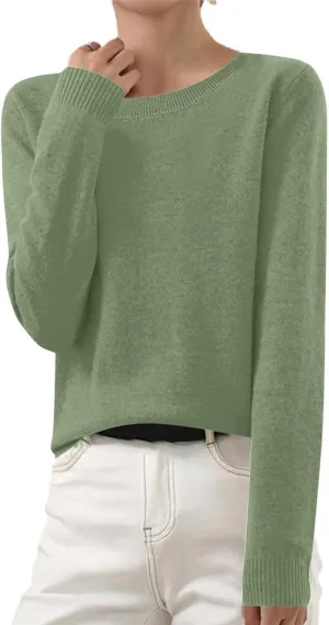 Womens Knit Soft Sweater Casual Basic Crewneck Pullover Loose Comfy Long Sleeve Tops Lightweight Lounge Shirts