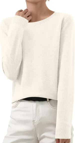 Womens Knit Soft Sweater Casual Basic Crewneck Pullover Loose Comfy Long Sleeve Tops Lightweight Lounge Shirts