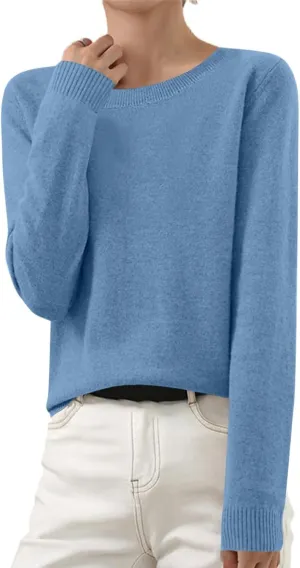 Womens Knit Soft Sweater Casual Basic Crewneck Pullover Loose Comfy Long Sleeve Tops Lightweight Lounge Shirts