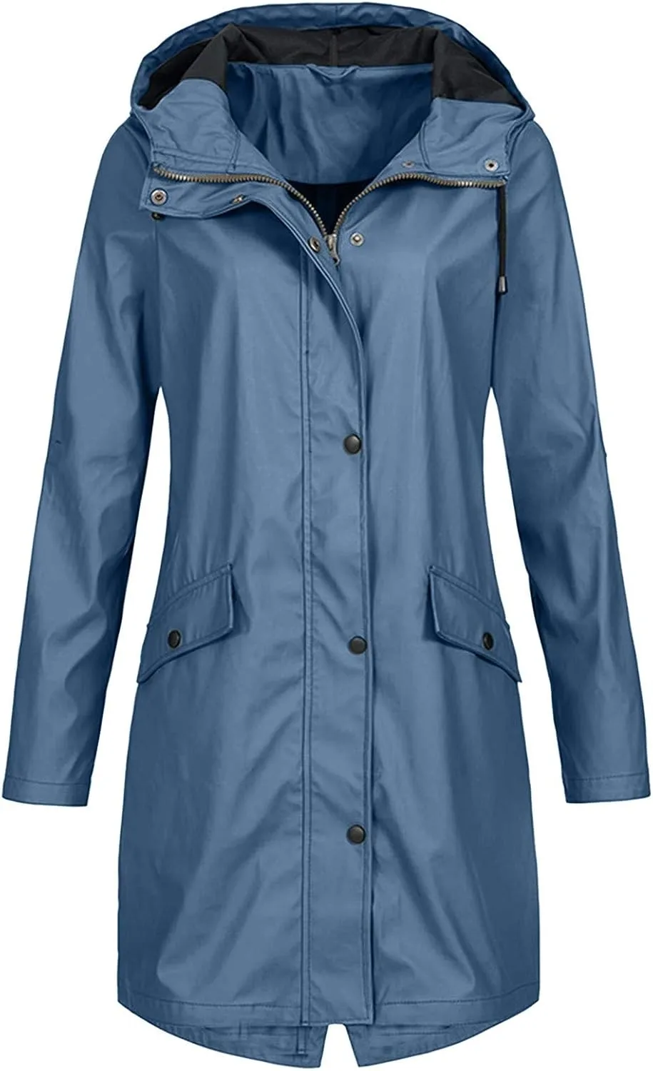 Womens Long Hooded Rain Jackets Outdoors Raincoat Windbreaker Waterproof Lightweight Outdoor Hooded Trench Coats Plus Size