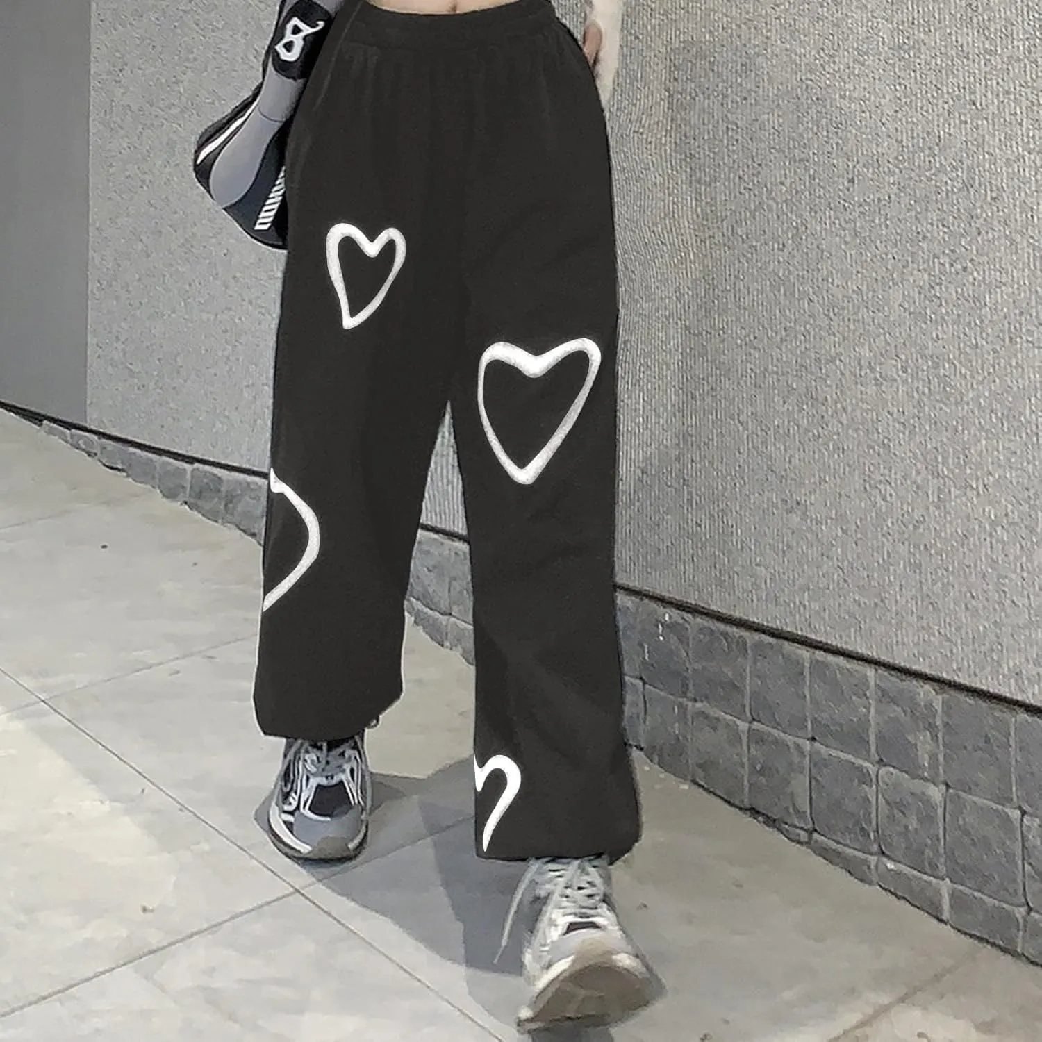 Womens Lounge Baggy Bottom Sweatpants Joggers High Waist Pants Heart Print Joggers Fashion Outfits Y2k Clothes 2024