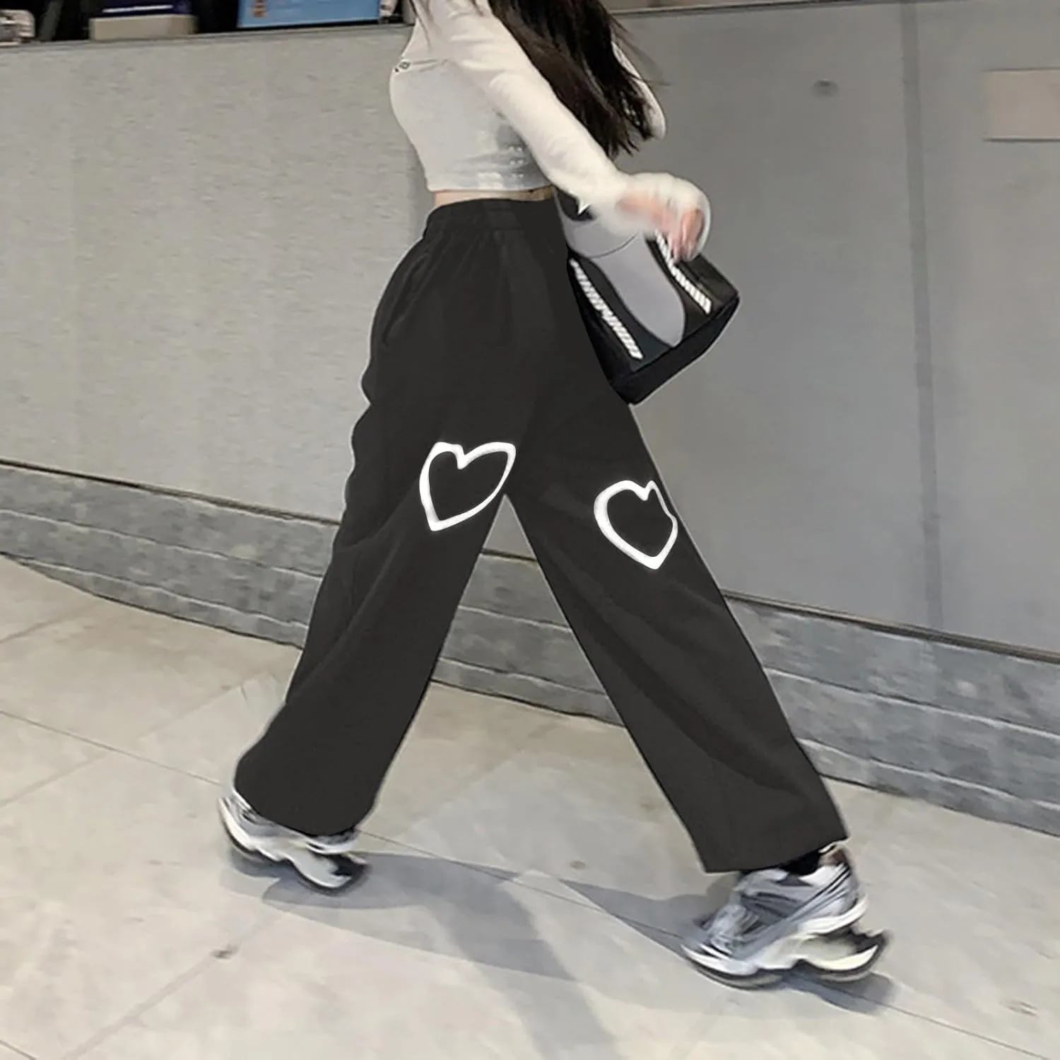 Womens Lounge Baggy Bottom Sweatpants Joggers High Waist Pants Heart Print Joggers Fashion Outfits Y2k Clothes 2024