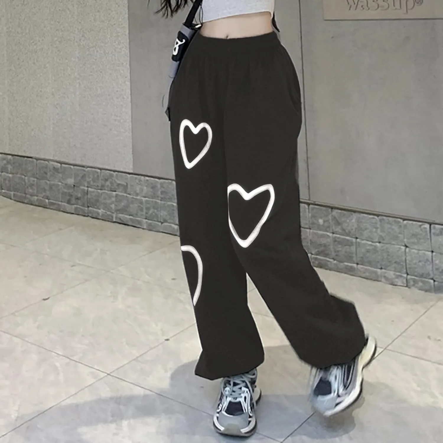 Womens Lounge Baggy Bottom Sweatpants Joggers High Waist Pants Heart Print Joggers Fashion Outfits Y2k Clothes 2024
