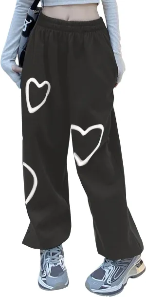 Womens Lounge Baggy Bottom Sweatpants Joggers High Waist Pants Heart Print Joggers Fashion Outfits Y2k Clothes 2024