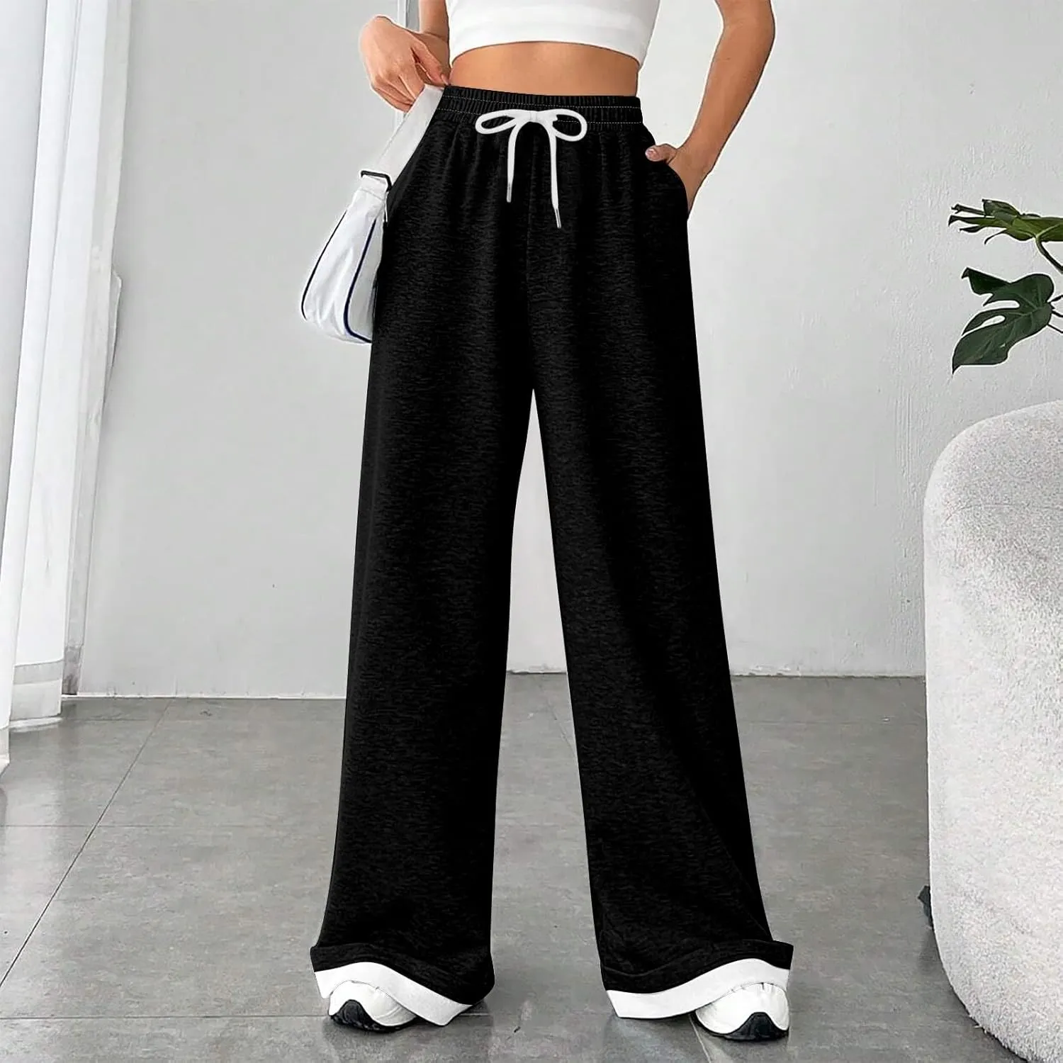 Womens Lounge Pants Wide Leg Sweatpants Baggy Soft Pajama Pant Loose PJ Bottoms Pants Casual Sweat Pants with Pocket