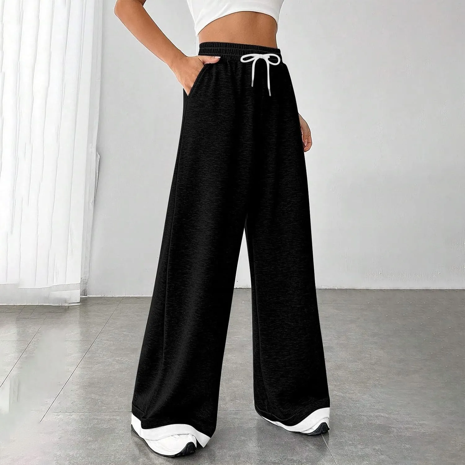 Womens Lounge Pants Wide Leg Sweatpants Baggy Soft Pajama Pant Loose PJ Bottoms Pants Casual Sweat Pants with Pocket