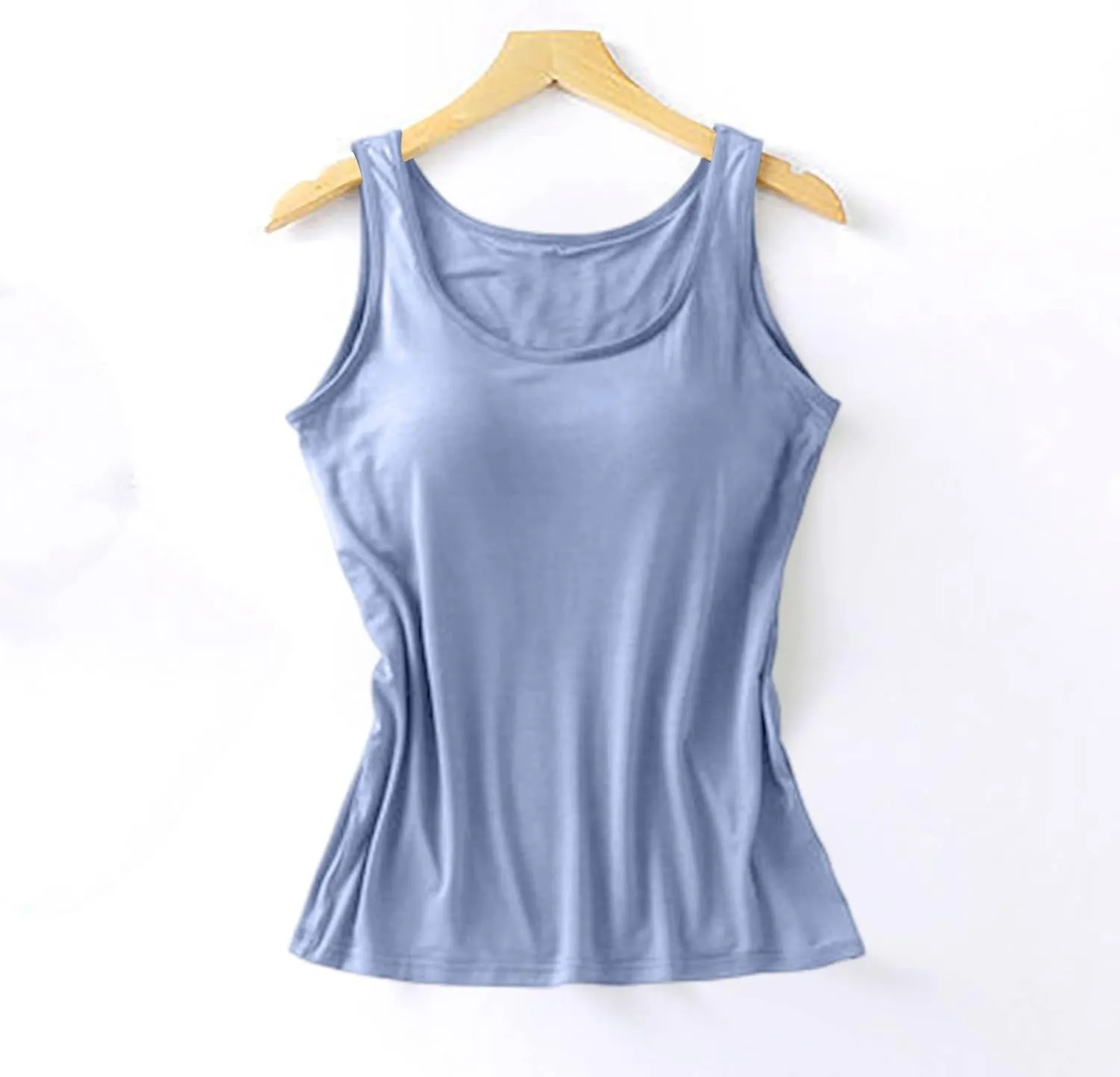 Womens Modal Built-in Bra Summer Basic Padded Yoga Shirt Shelf Bras Workout Camisole Casual Modal Undershirt