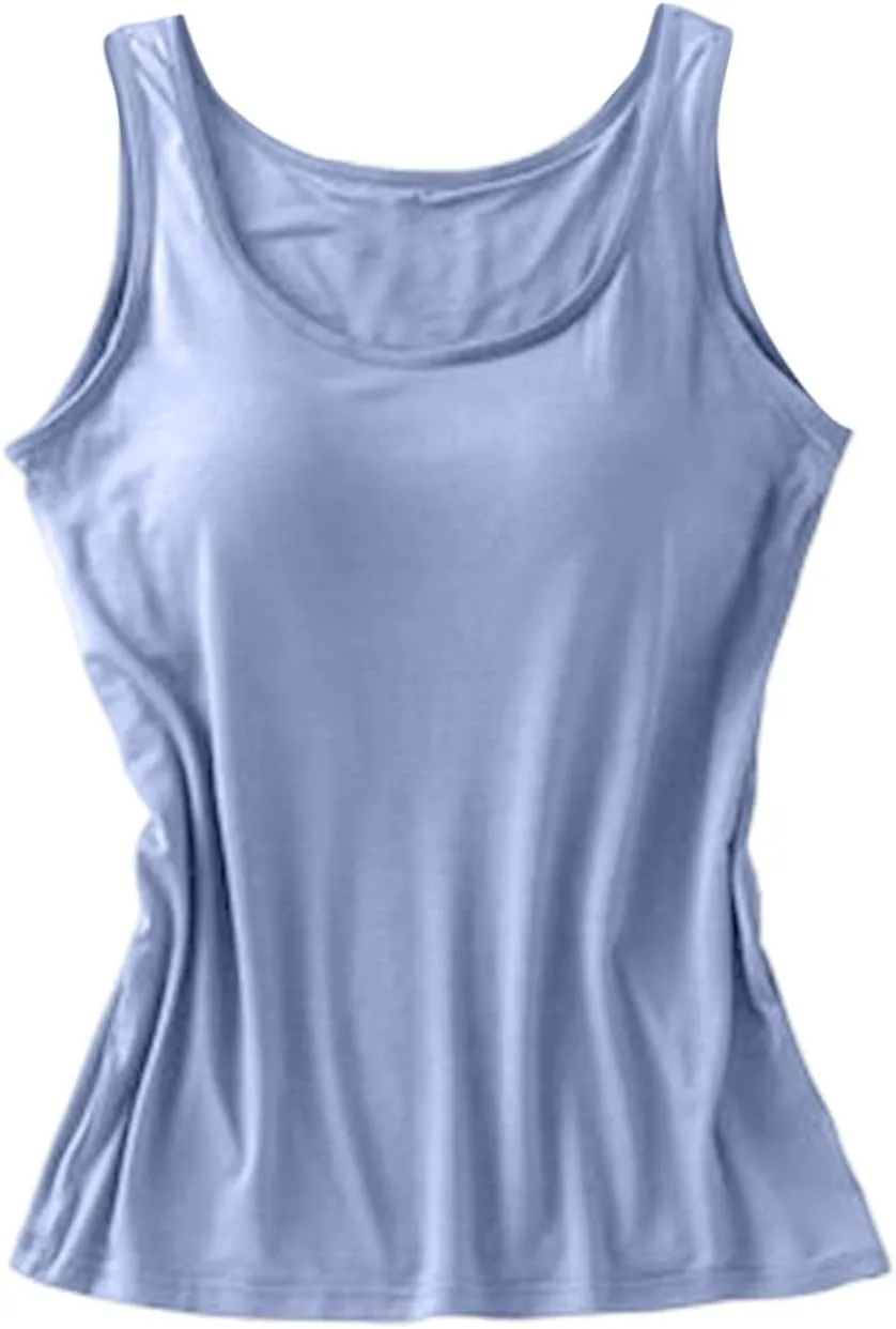Womens Modal Built-in Bra Summer Basic Padded Yoga Shirt Shelf Bras Workout Camisole Casual Modal Undershirt